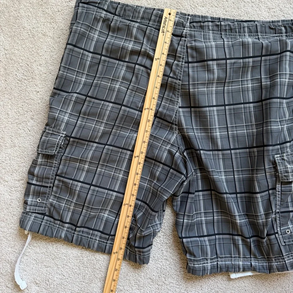 80's Nike Sportswear XL Plaid Cargo Board Shorts Grey Black‎ Swim Trunks